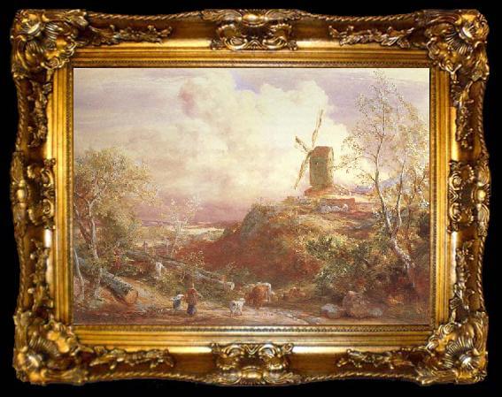 framed  Samuel Palmer,OWS Landscape with Windmill,Figures and Cattle (mk46), ta009-2